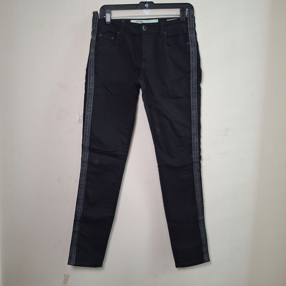 Off White Virgil Abloh Black Denim Slim Fit Jeans 28 Logo Tape Side Stripe ITALY